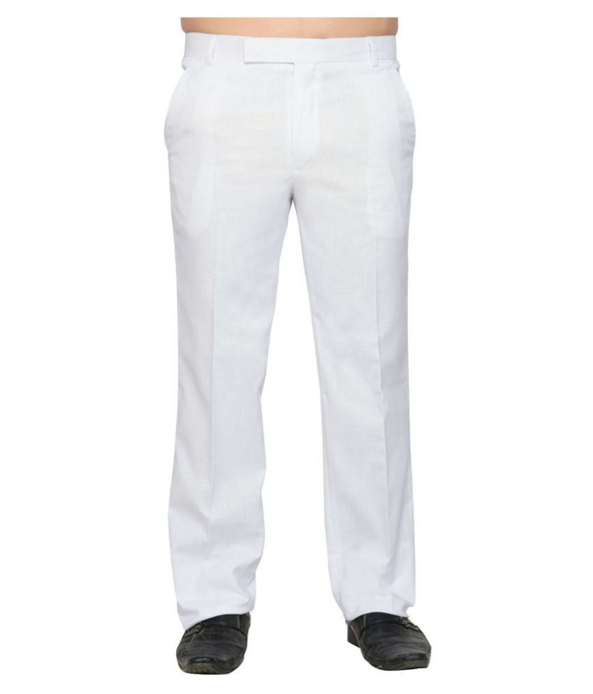 Hangup White Regular -Fit Flat Trousers 