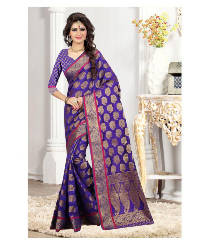     			Gazal Fashions Purple Banarasi Silk Saree