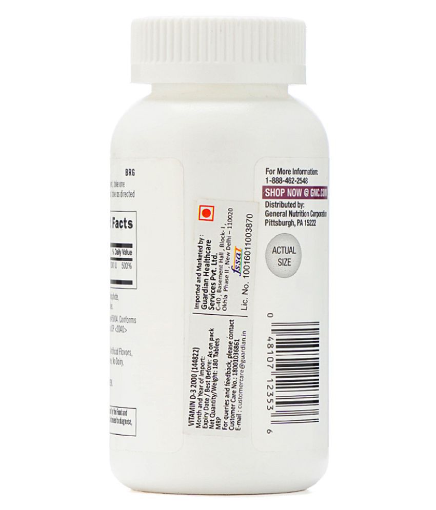 GNC Vitamin D3 Tab 2000IU 180 no.s Vitamins Tablets: Buy ...