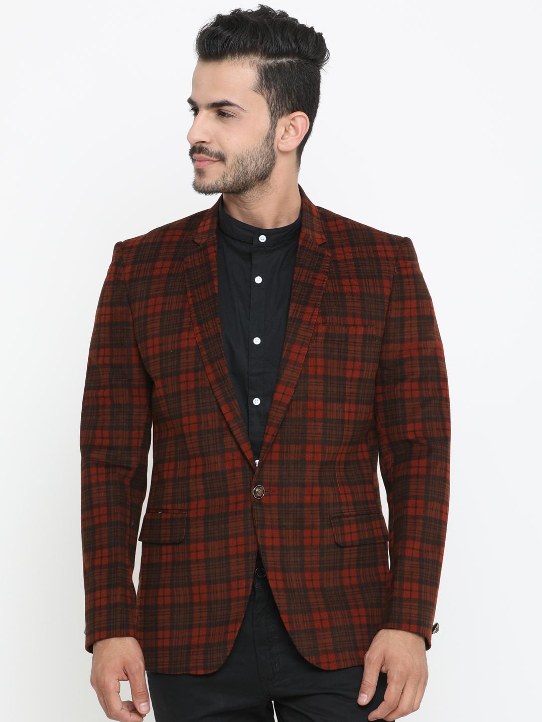 red black check blazer