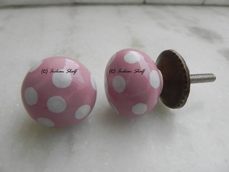 Buy Indianshelf Handmade 2 Pieces Ceramic Pink Drawer Knob Online