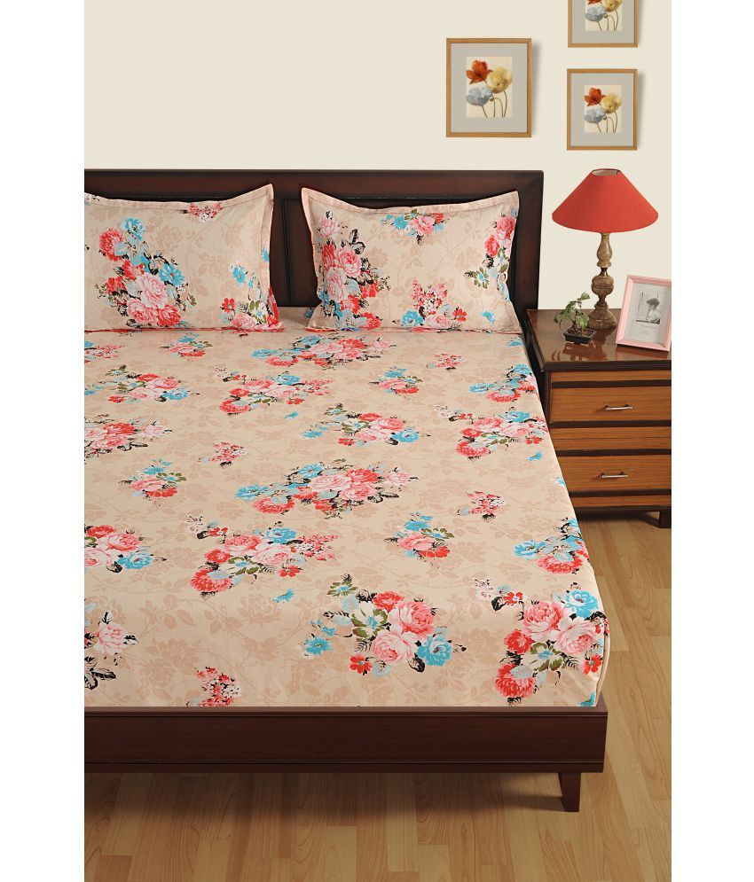 Swayam Queen Cotton Off White Floral Fitted Sheet Set Of 3 Buy