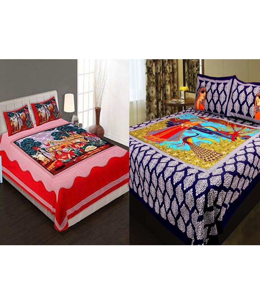 Jaipuri Bedsheet Cotton 2 Double Bedsheets with 4 Pillow Covers Buy