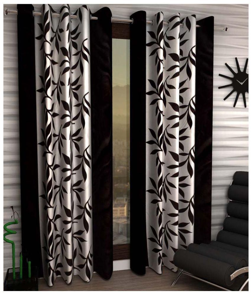     			Panipat Textile Hub Floral Semi-Transparent Eyelet Window Curtain 5 ft Pack of 4 -Black