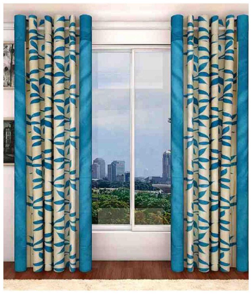     			Panipat Textile Hub Floral Semi-Transparent Eyelet Window Curtain 5 ft Pack of 4 -Aqua