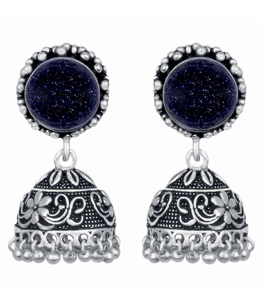     			Spargz Glam Lapis Lazuli German Silver Oxidized Artificial Jewellery Jhumki Earring Set For Women And Girls AIER 1197