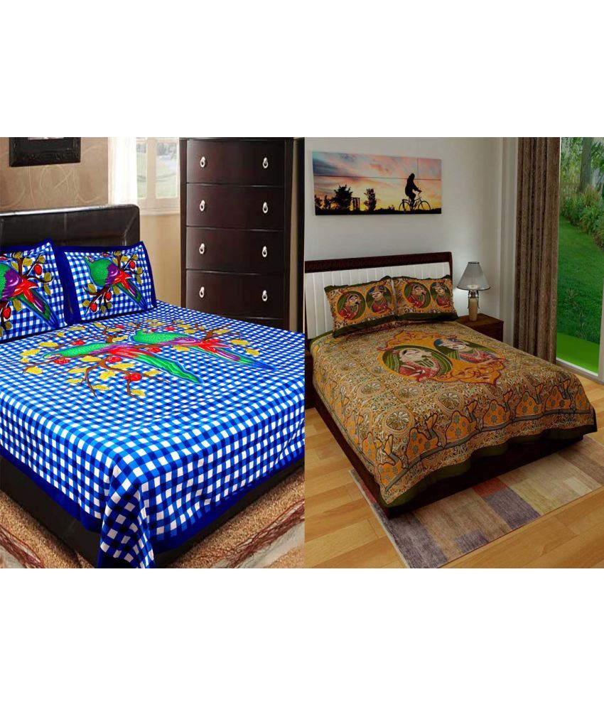 Jaipuri Bedsheet Cotton 2 Double Bedsheets with 4 Pillow Covers Buy