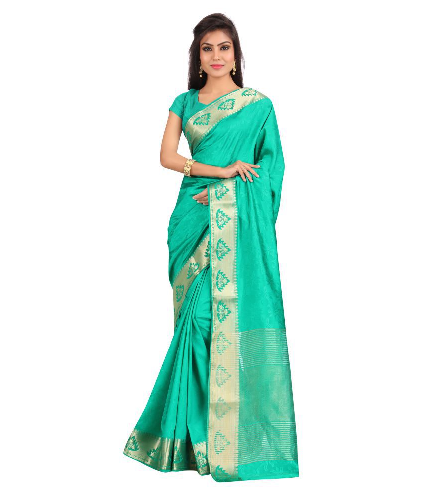 Just Fashion Green and Blue Banarasi Silk Saree