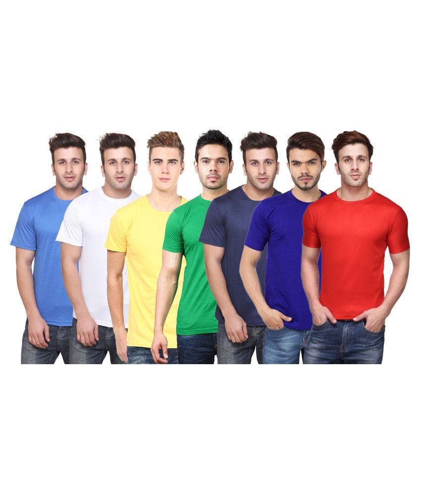     			Funky Guys Polyester Slim Fit Solid Half Sleeves Men's Round Neck T-Shirt - ( Pack of 7 )