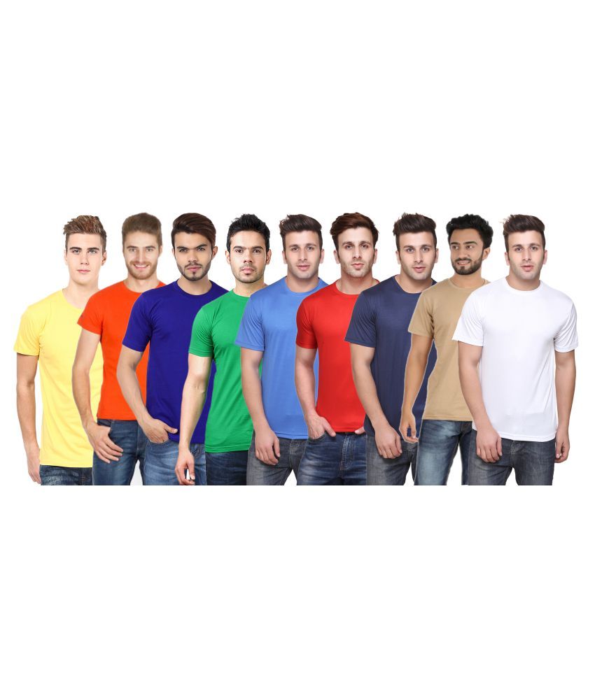     			Funky Guys Polyester Slim Fit Solid Half Sleeves Men's Round Neck T-Shirt - ( Pack of 9 )