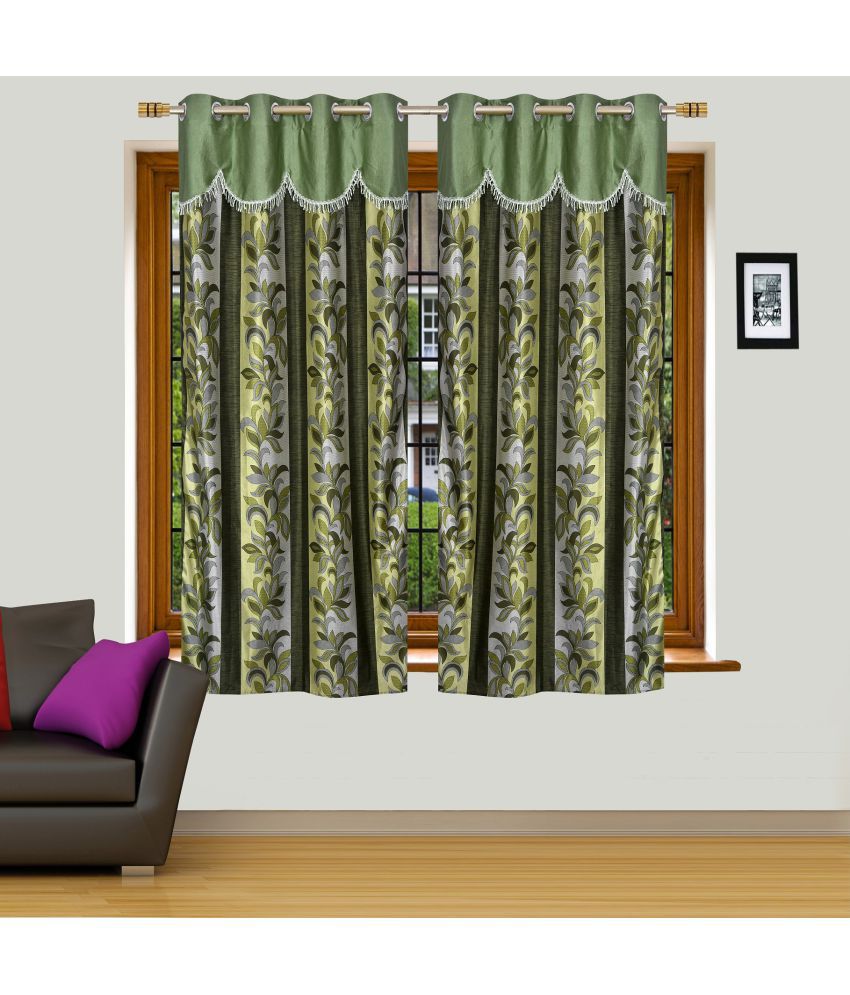     			Stella Creations Set of 2 Window Eyelet Curtains Floral Green