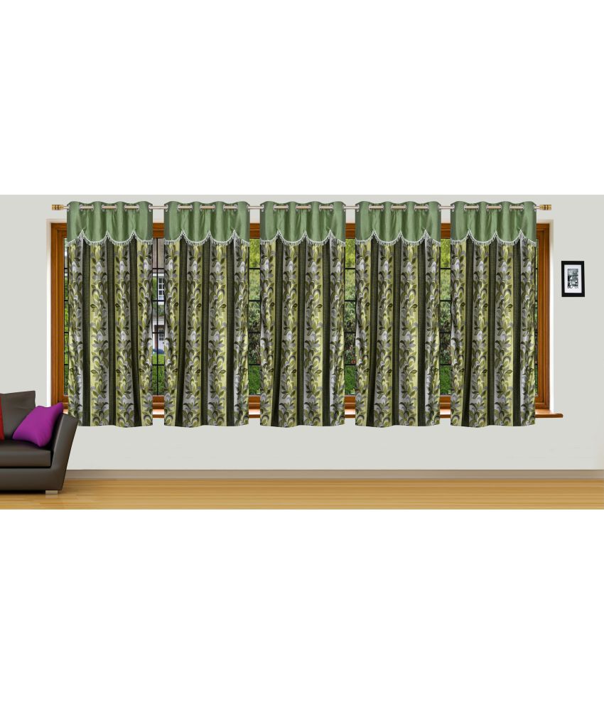     			Stella Creations Set of 5 Window Eyelet Curtains Floral Green