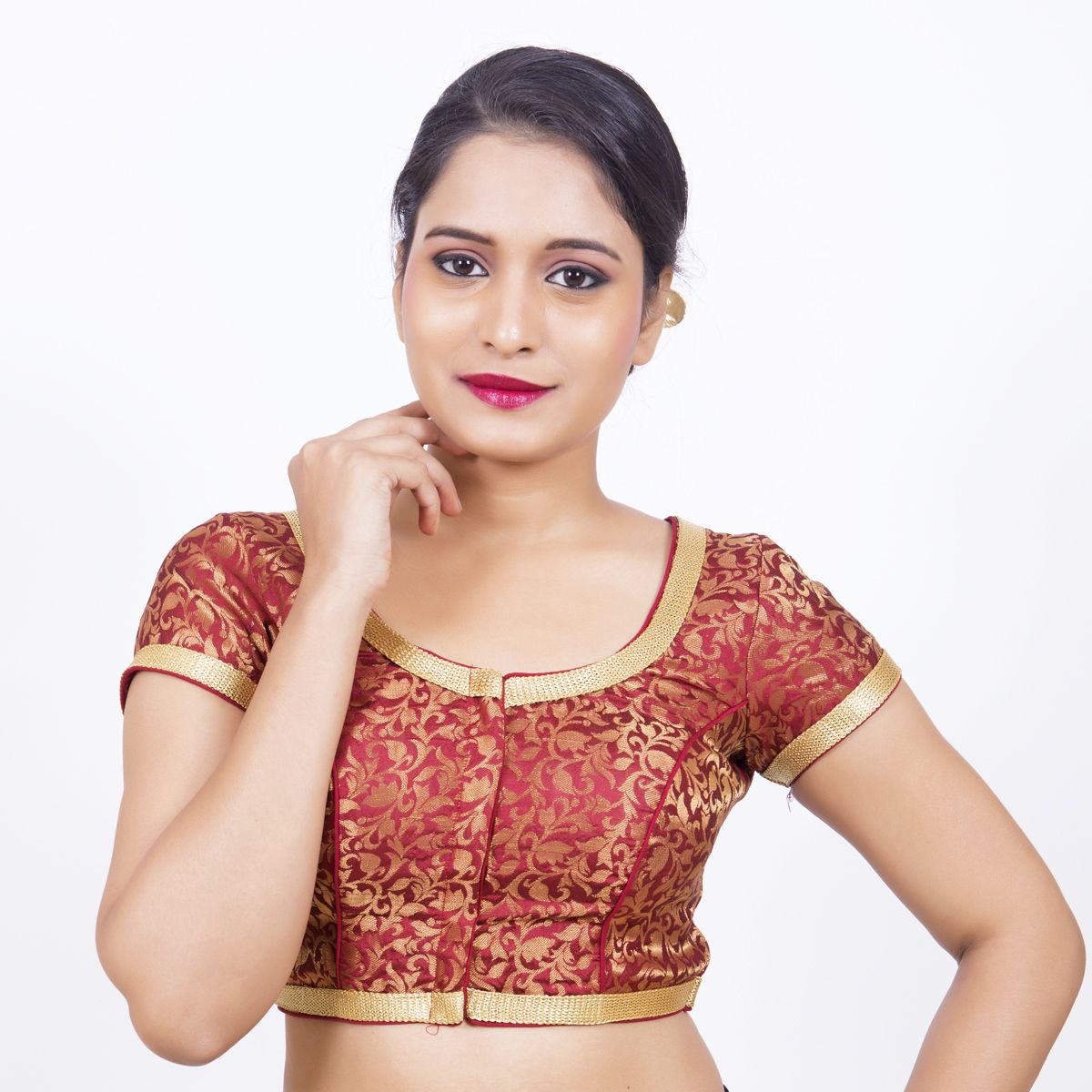maroon brocade blouse material