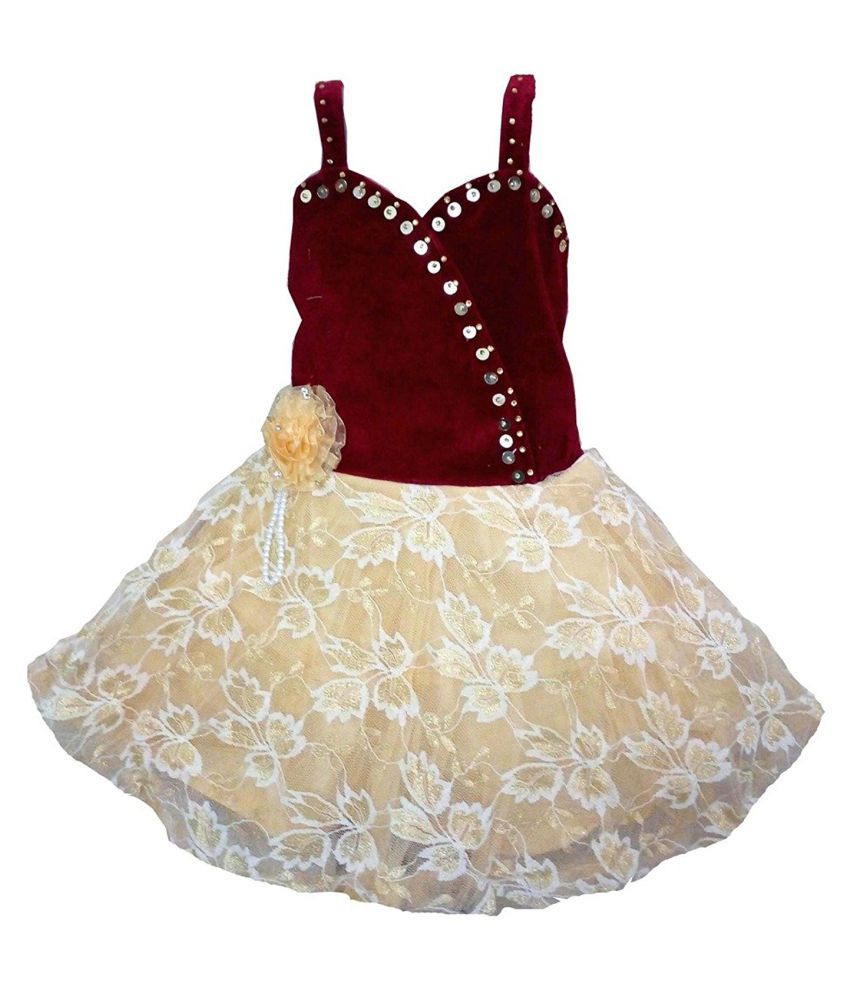 maroon net frock