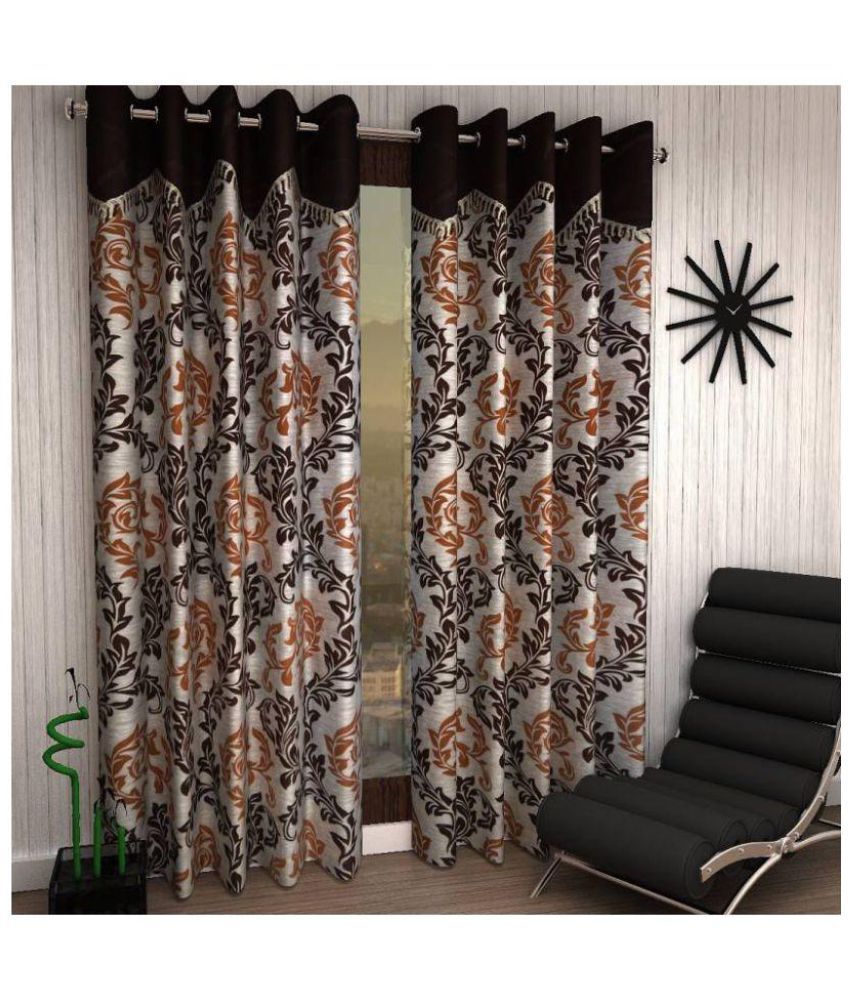     			Tanishka Fabs Floral Semi-Transparent Eyelet Window Curtain 5 ft Pack of 2 -Brown