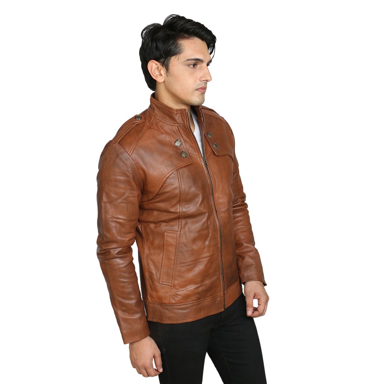 OBANI Brown Leather Jacket - Buy OBANI Brown Leather Jacket Online at ...