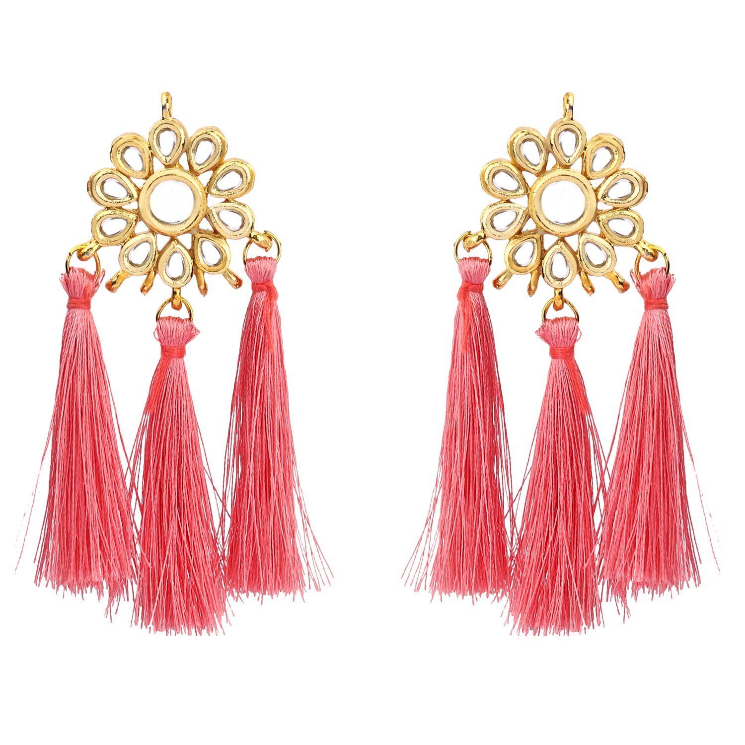 Sanjog Pink Fusion Kundan Stone Tassel Earring For Women girls Buy