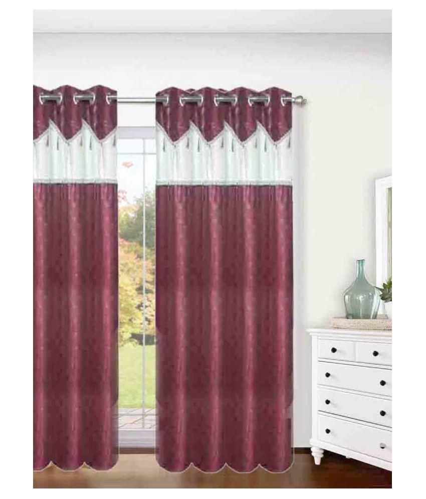 pooja cotton Set of 2 Long Door Ring Rod Curtains Abstract Multi Color