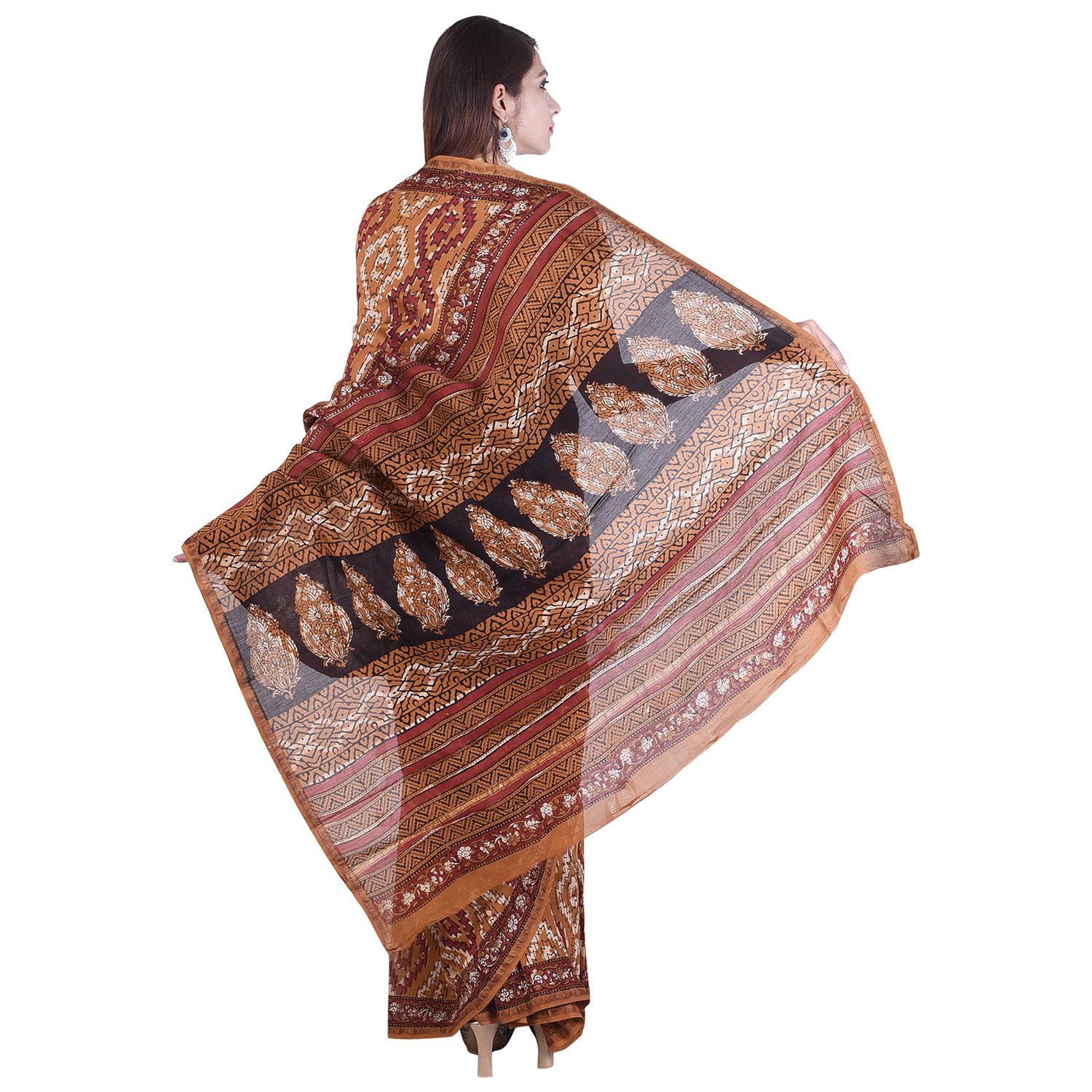 Cotton India Brown and Beige Chanderi Saree - Buy Cotton India Brown ...