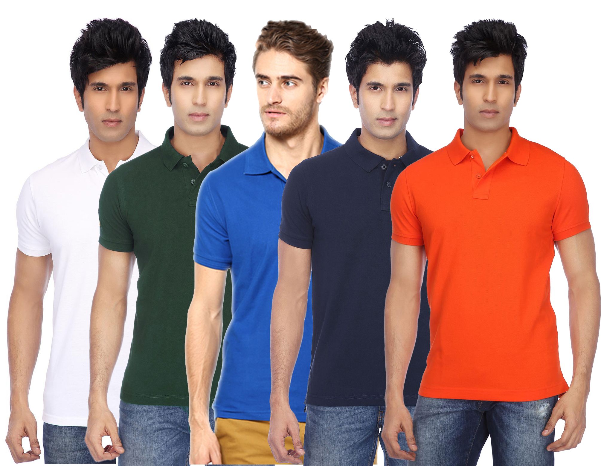     			Funky Guys Pack of 5 Cotton Blend Slim Fit Solid Half Sleeves Men's Polo T Shirt ( Multicolor )