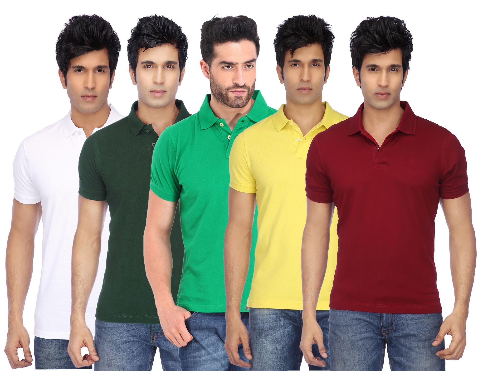     			Funky Guys Pack of 5 Cotton Blend Slim Fit Solid Half Sleeves Men's Polo T Shirt ( Multicolor )