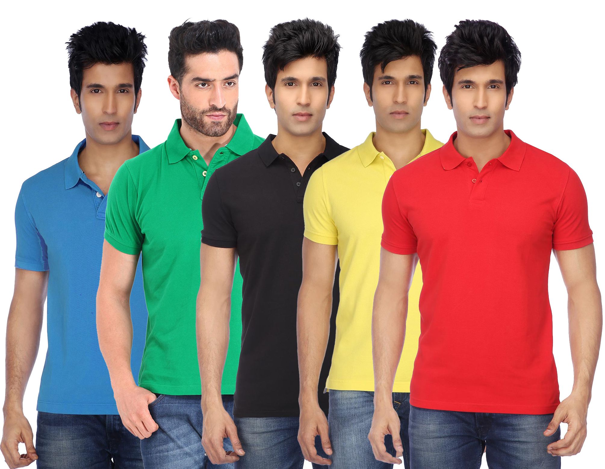     			Funky Guys Pack of 5 Cotton Blend Slim Fit Solid Half Sleeves Men's Polo T Shirt ( Multicolor )