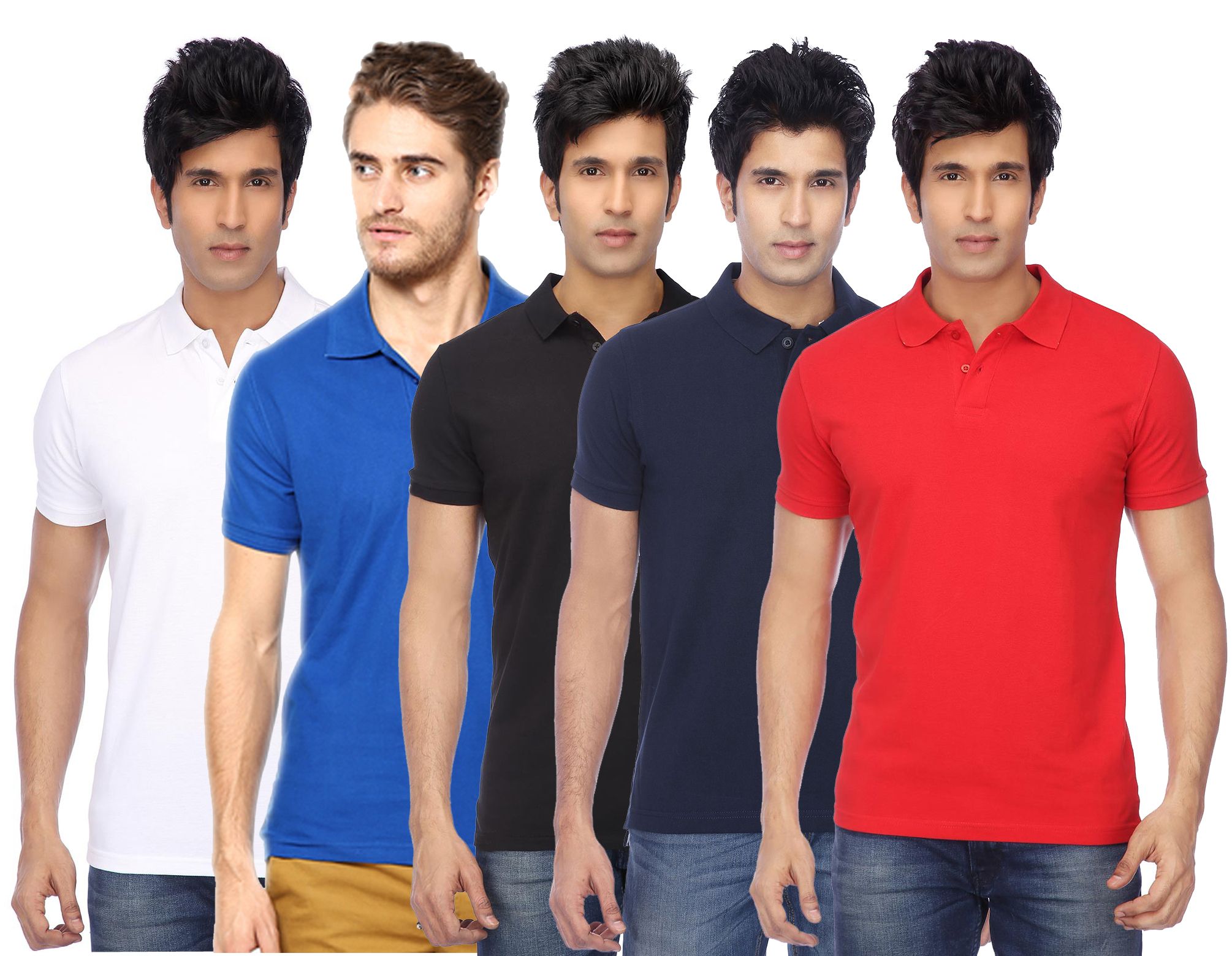     			Funky Guys Pack of 5 Cotton Blend Slim Fit Solid Half Sleeves Men's Polo T Shirt ( Multicolor )