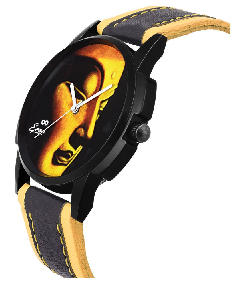 Eraa Black & Yellow Buddha analog wrist watch for men Buy Eraa Black