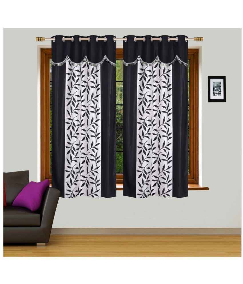     			Stella Creations Set of 2 Window Eyelet Curtains Floral Black