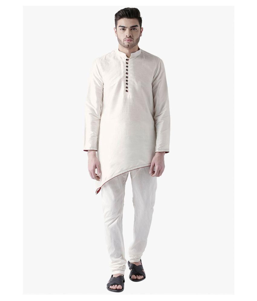     			Deyann Off-White Silk Blend Kurta Pyjama Set