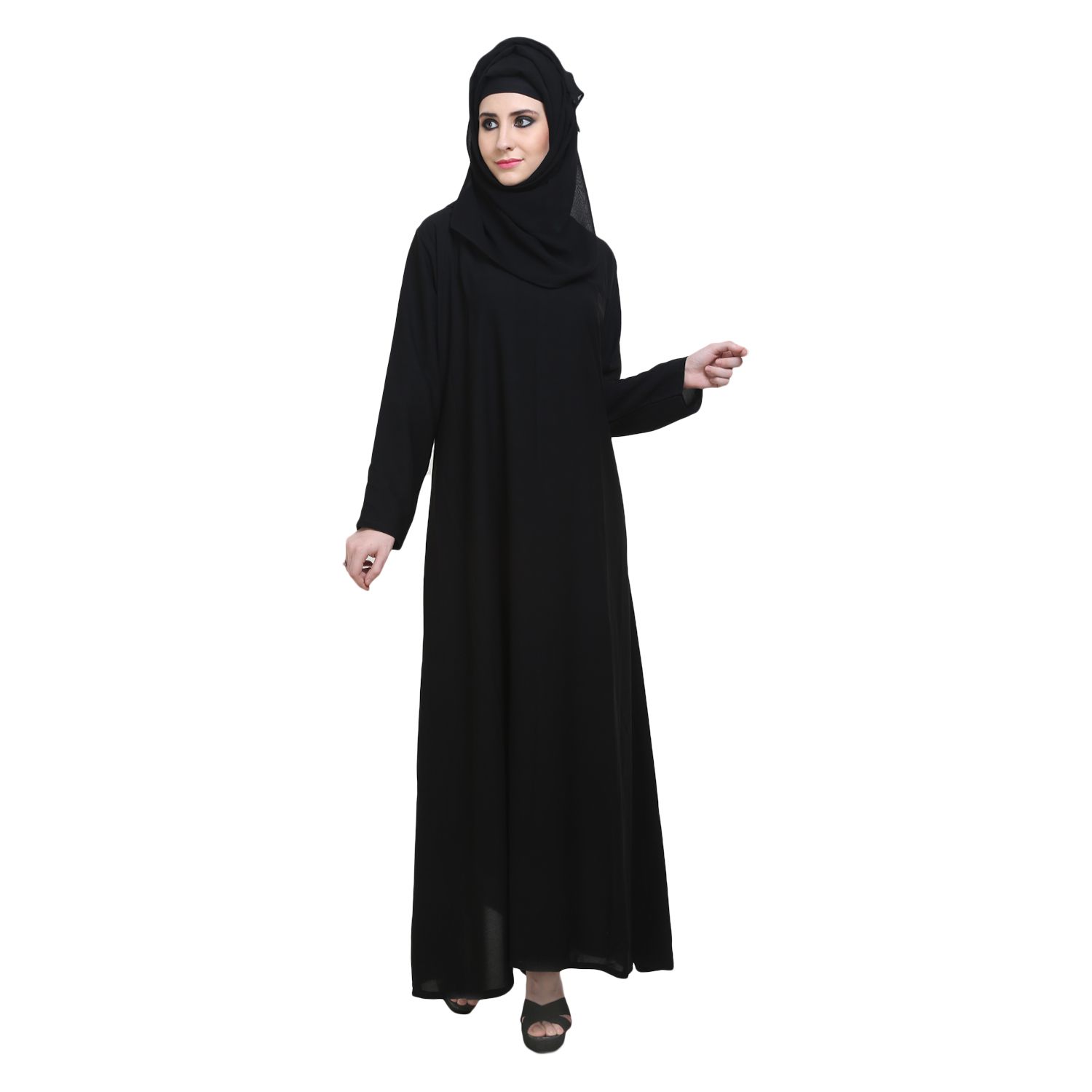 abaya Black Crepe Stitched Burqas with Hijab Price in India - Buy abaya ...