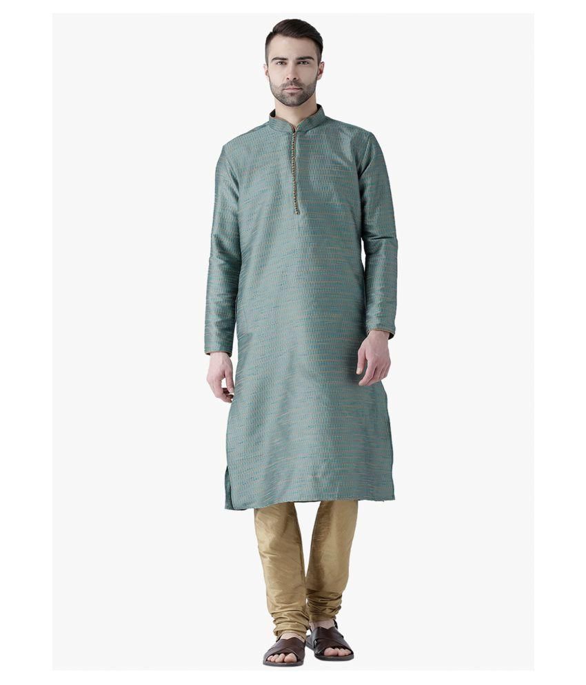     			Deyann Green Silk Blend Kurta Pyjama Set