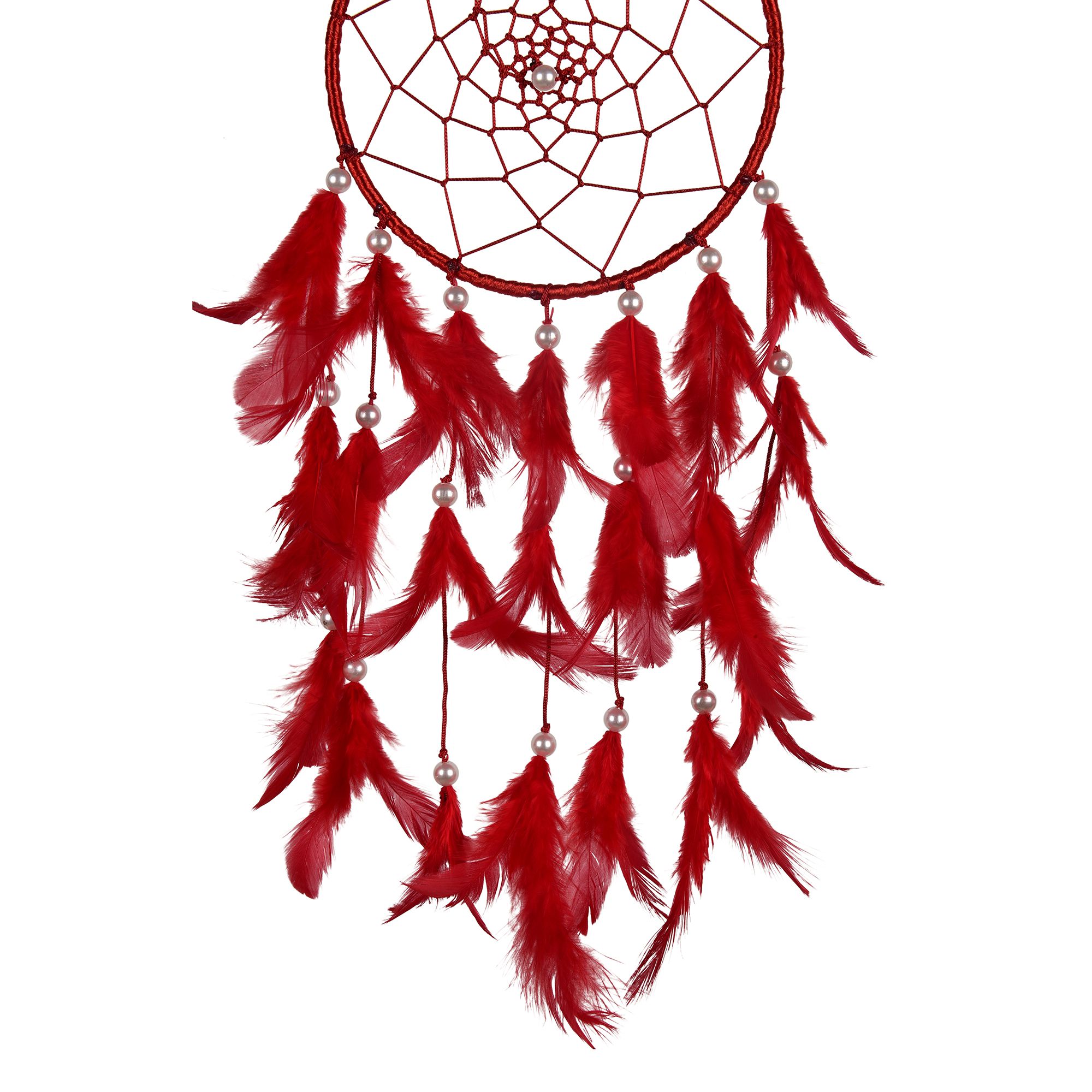 Ilu Dream Catcher Handcrafted Wall Hanging Wind Chimes Feather Red 