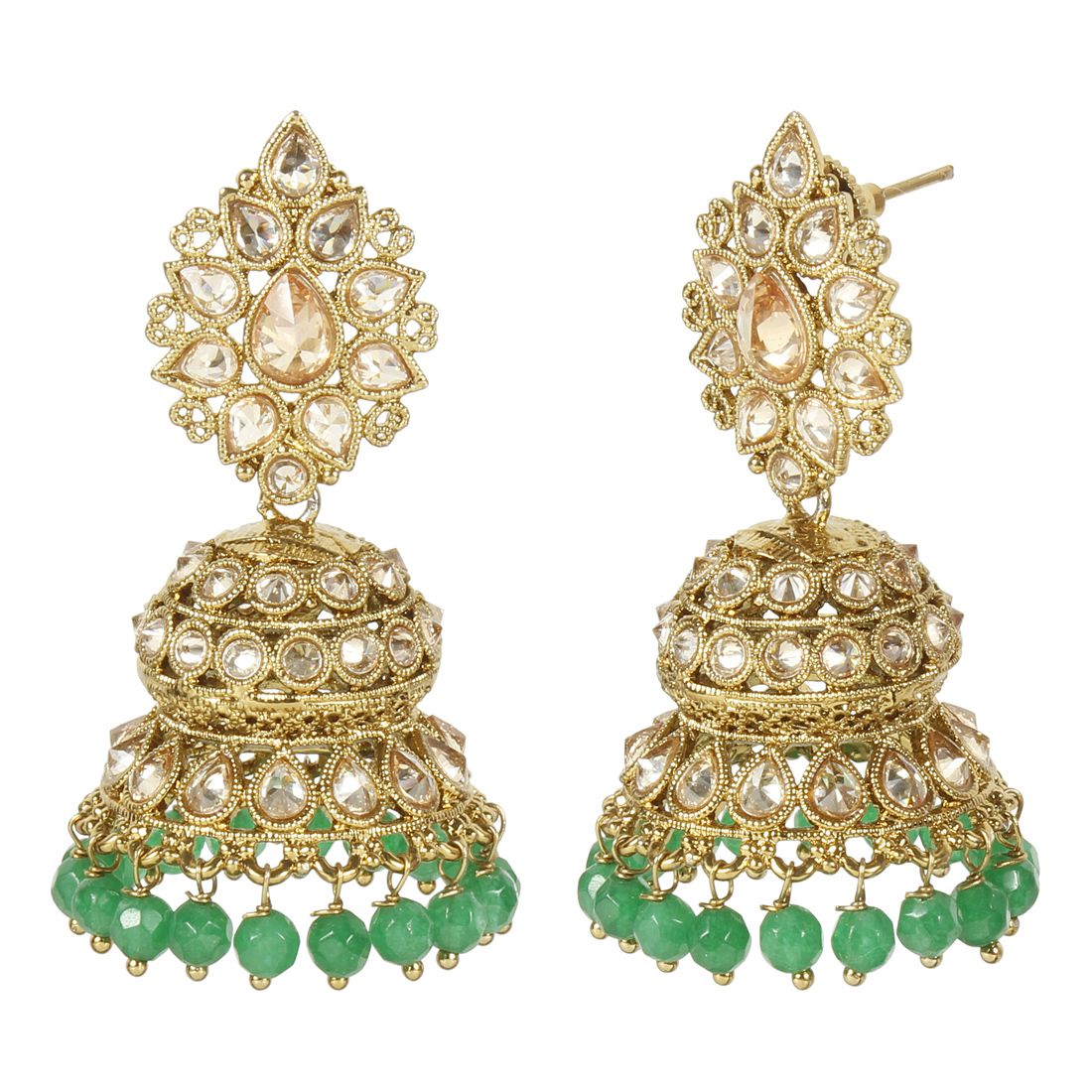 MUCH MORE Indian Polki Earring Gold Tone With Dropping of Emerald Stone ...
