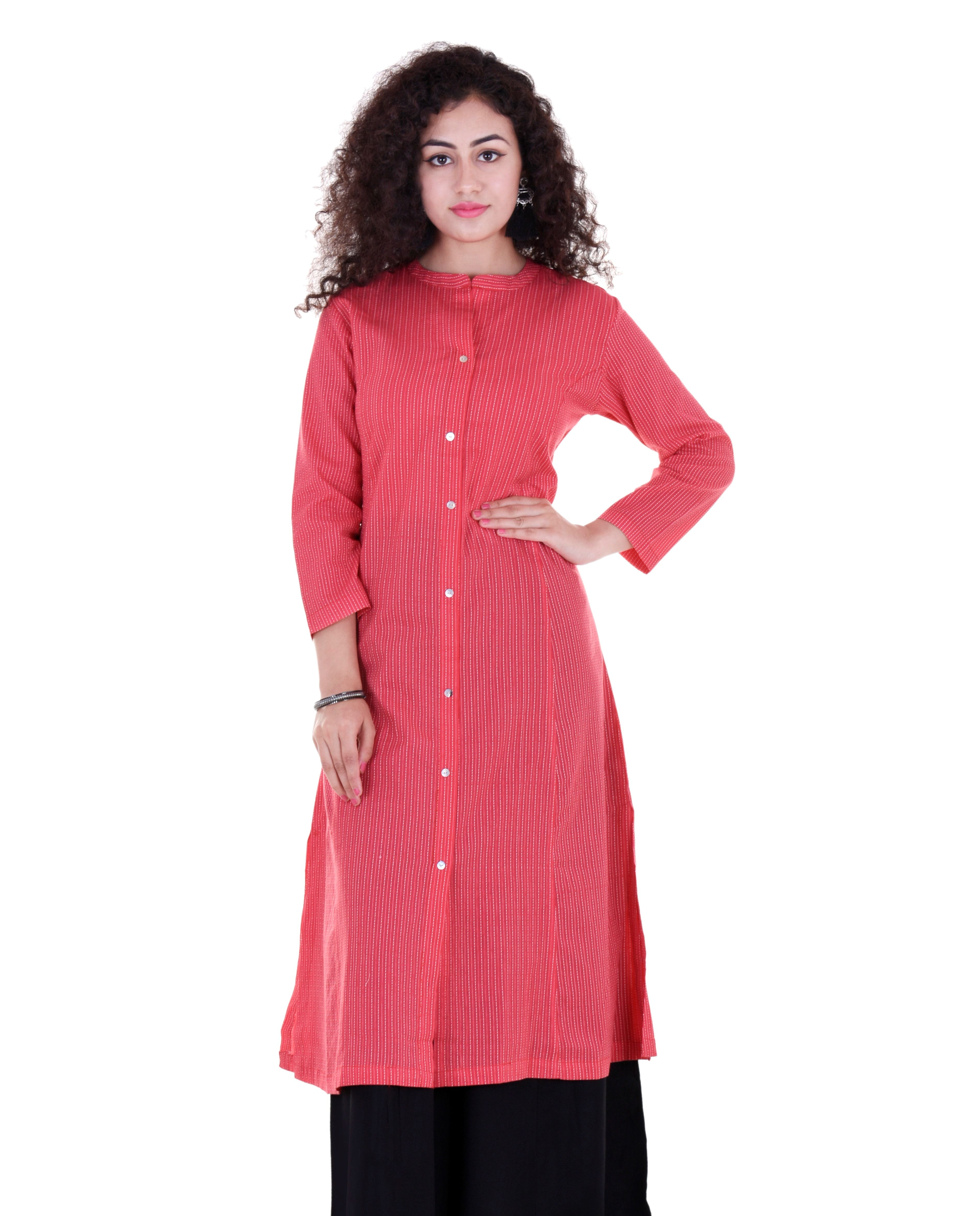 VAIDIKI Pink Cotton Princess cut Kurti - Buy VAIDIKI Pink Cotton ...