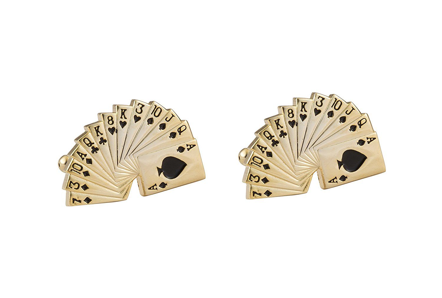     			The Jewelbox Gambling Poker Playing Cards Gold Formal Shirt Brass Cufflinks Pair for Men Gift Box