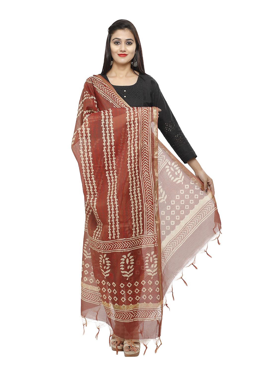 LOOM LEGACY Red Cotton Dupatta Price in India Buy LOOM LEGACY Red