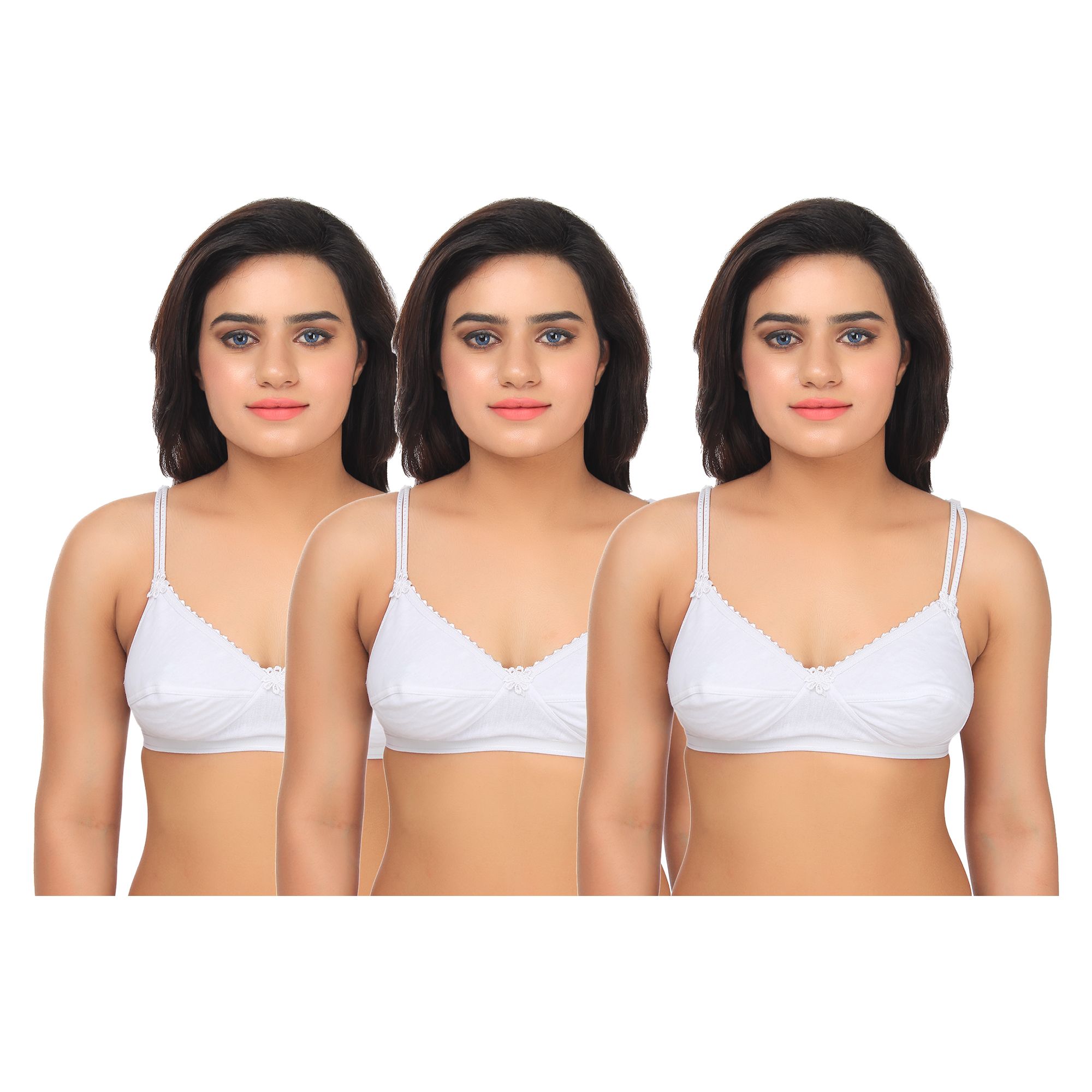     			TCG Pack of 3 Cotton Lycra Non Padded Women's Bralette Bra ( White )