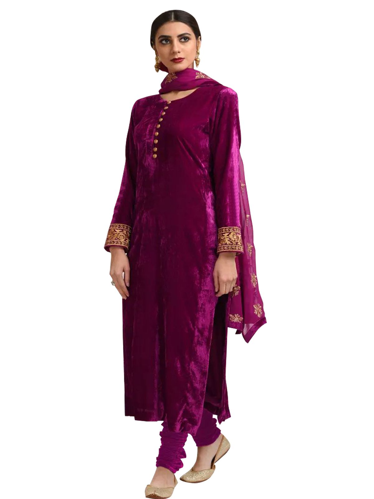 ethnic diwa Brown and Purple Velvet Dress Material Buy
