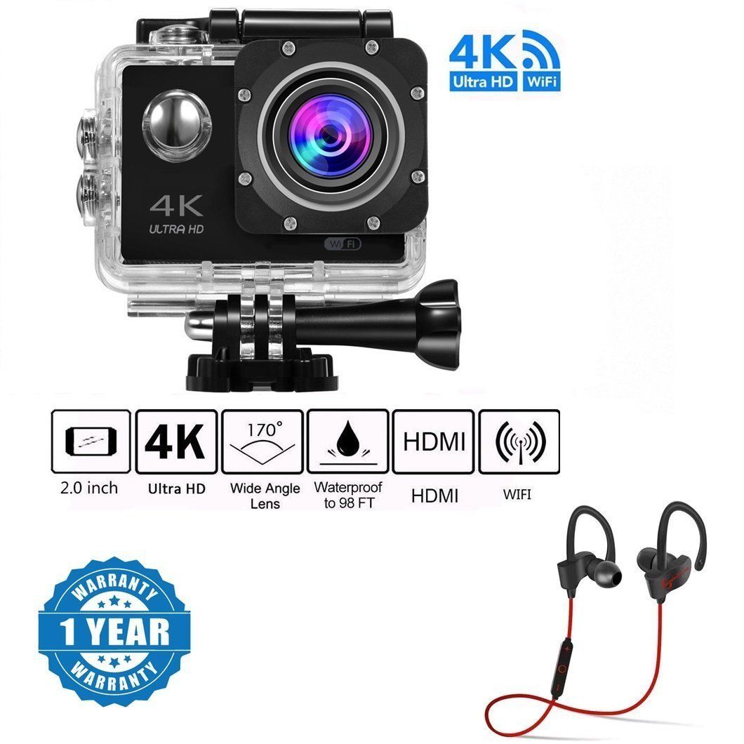 Brand qc10 earphone with 4k action camera In Ear Wireless Earphones