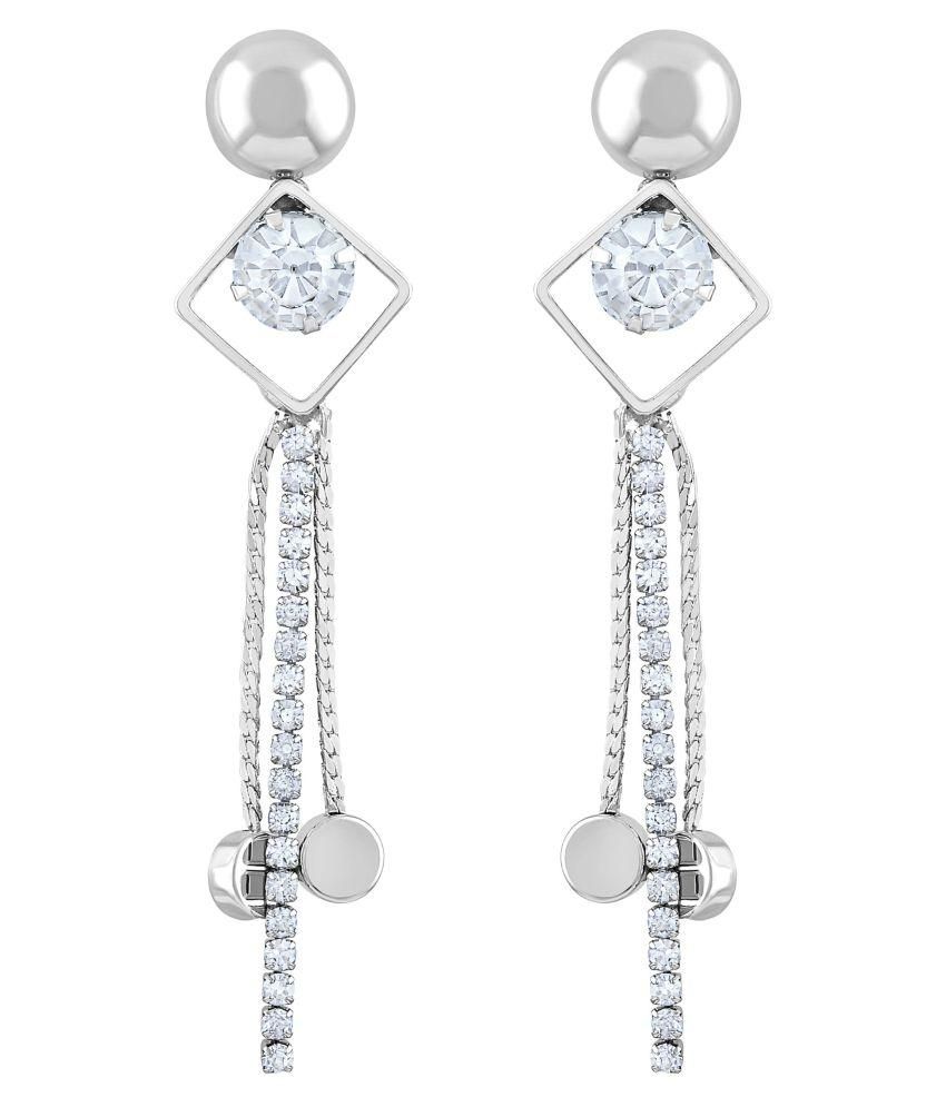     			Asmitta Modern White Stone Rhodium Plated Dangle Earring For Women