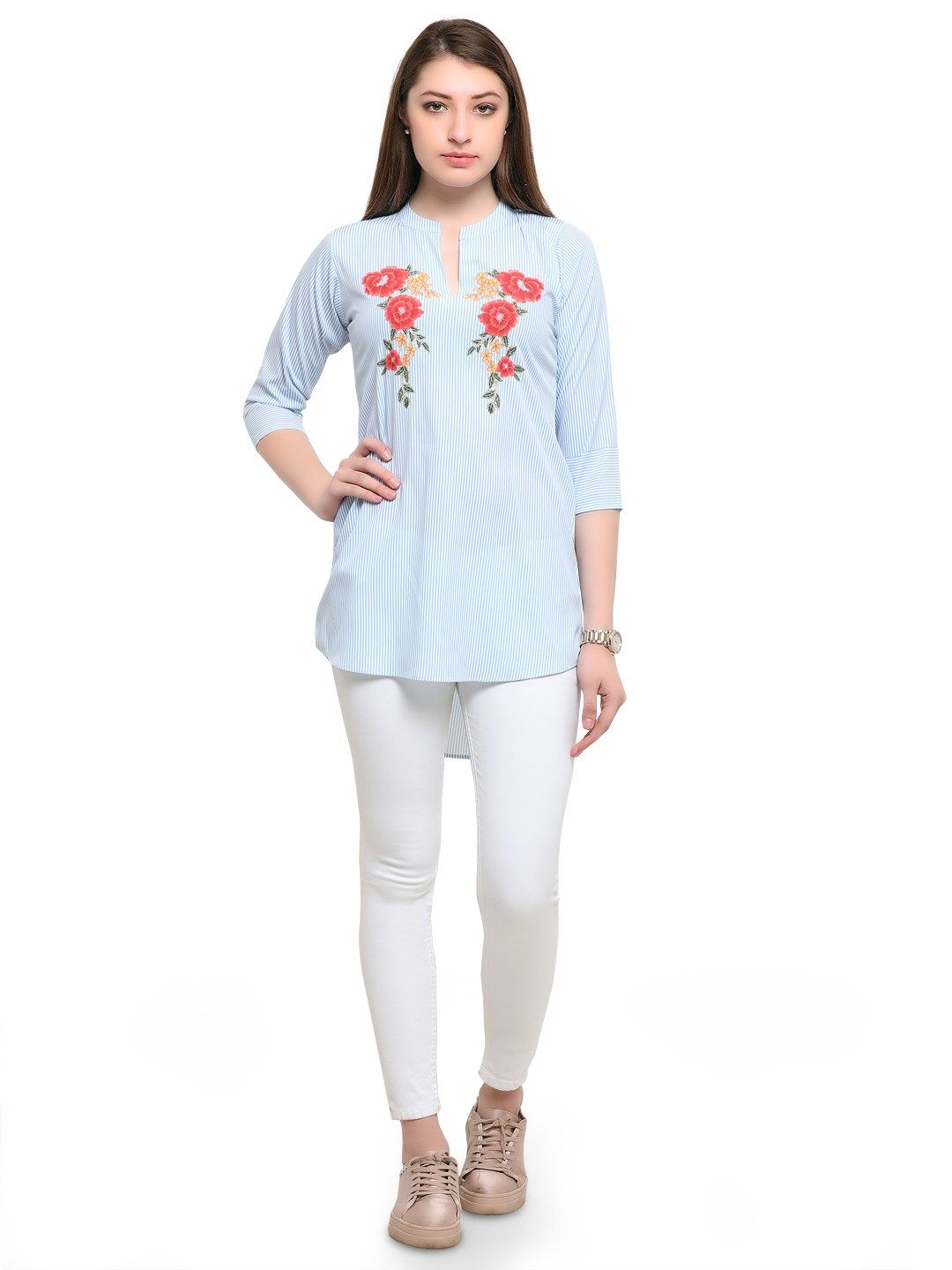 Rosah Crepe Mandarin - Blue - Buy Rosah Crepe Mandarin - Blue Online at ...