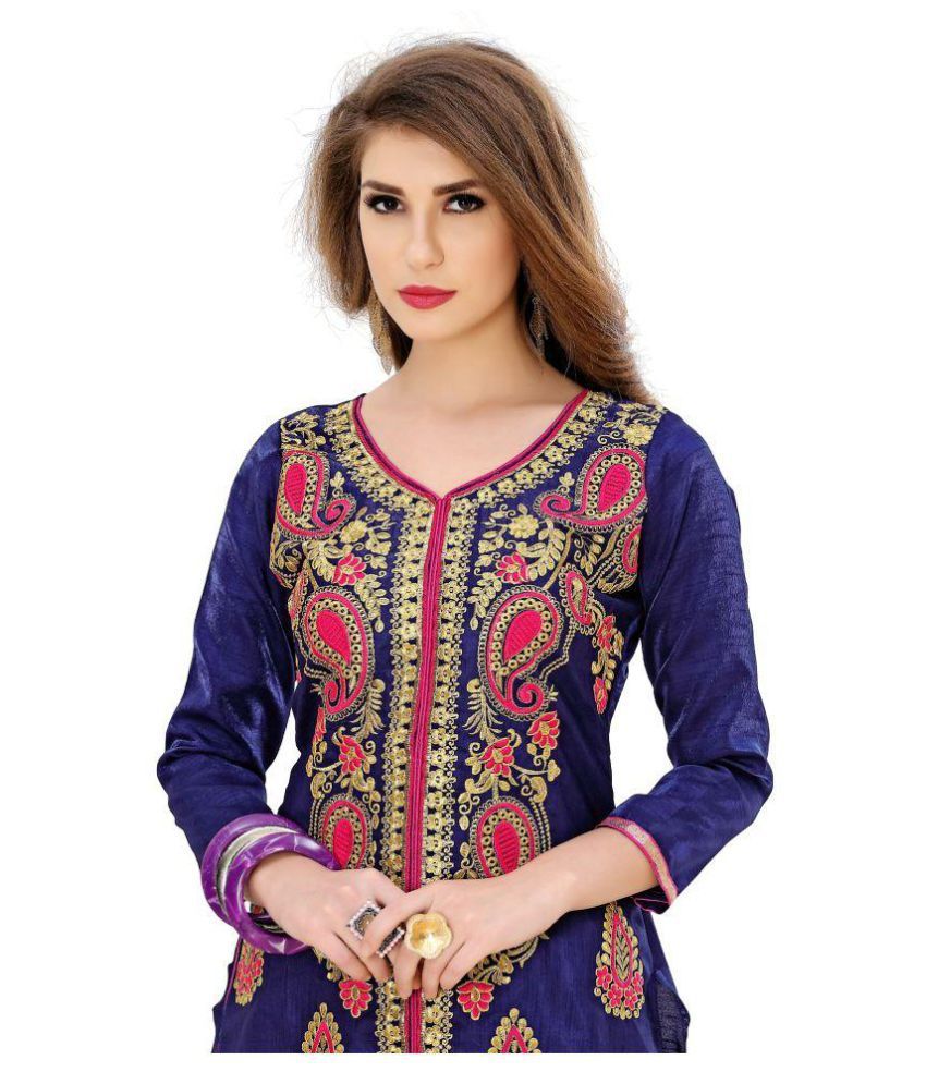 21st Fashion Pink and Blue Bangalore Silk Dress Material Buy 21st