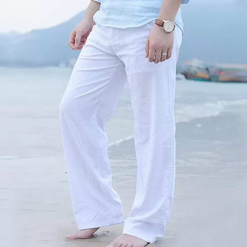 Men Linen Pants Ated Waist Casual Beach Trousers | Fruugo SA