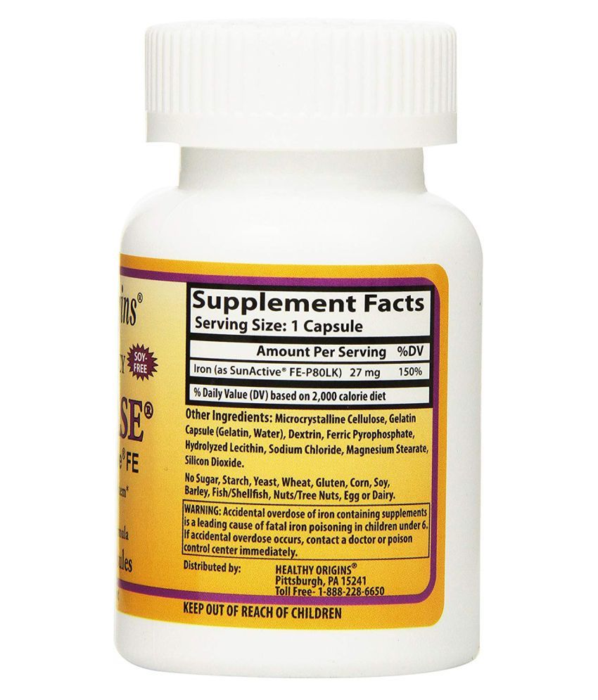 Healthy Origins Iron Ease, made with SunActive FE, 27 Mg 60 Caps 60 no