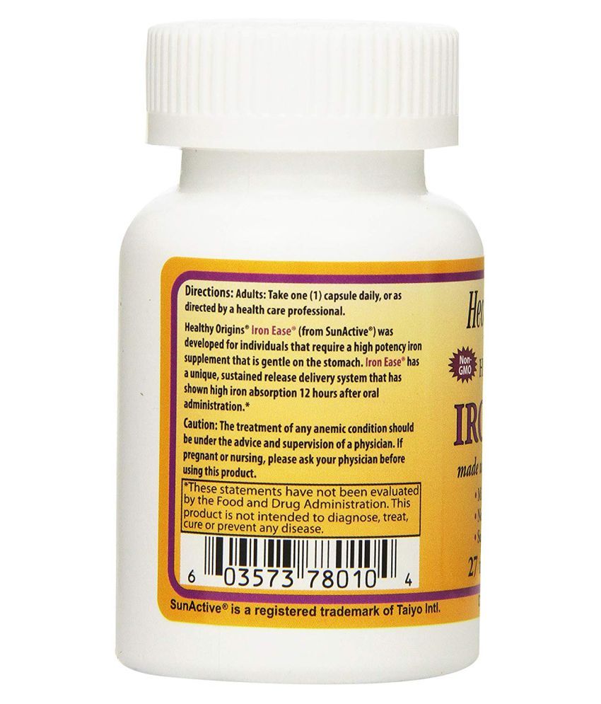 Healthy Origins Iron Ease, made with SunActive FE, 27 Mg 60 Caps 60 no