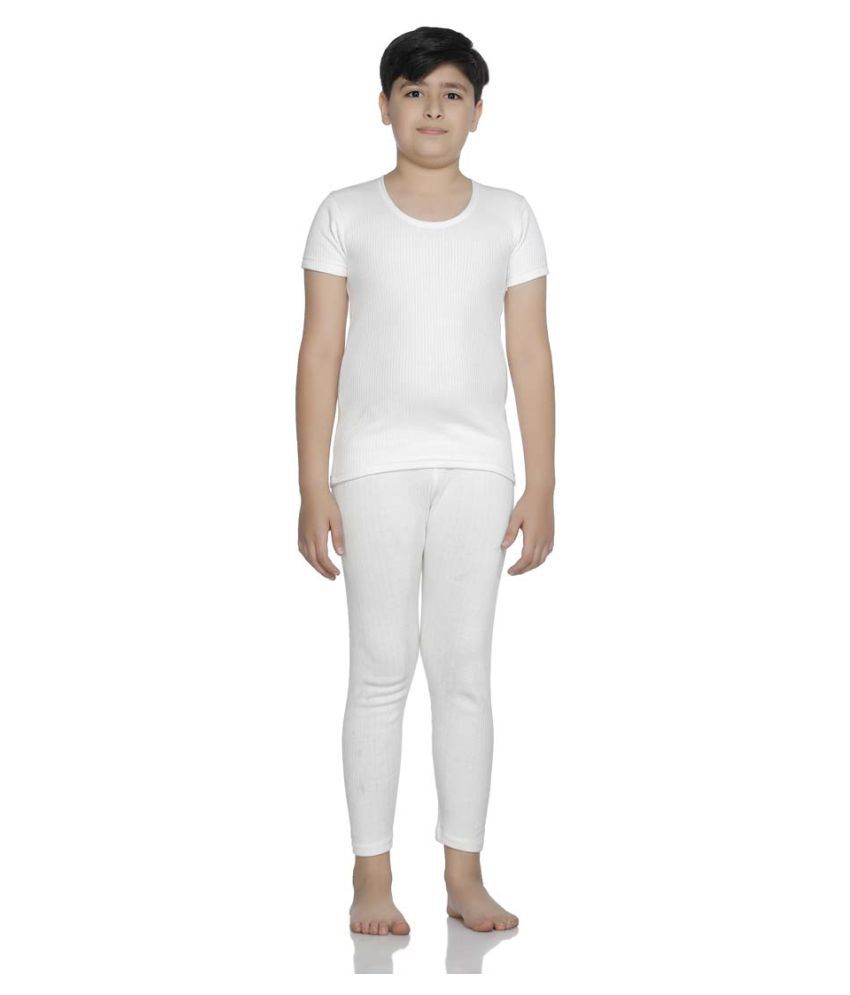     			Bodycare Insider Off White Solid Kids Thermal Top & Bottom Set