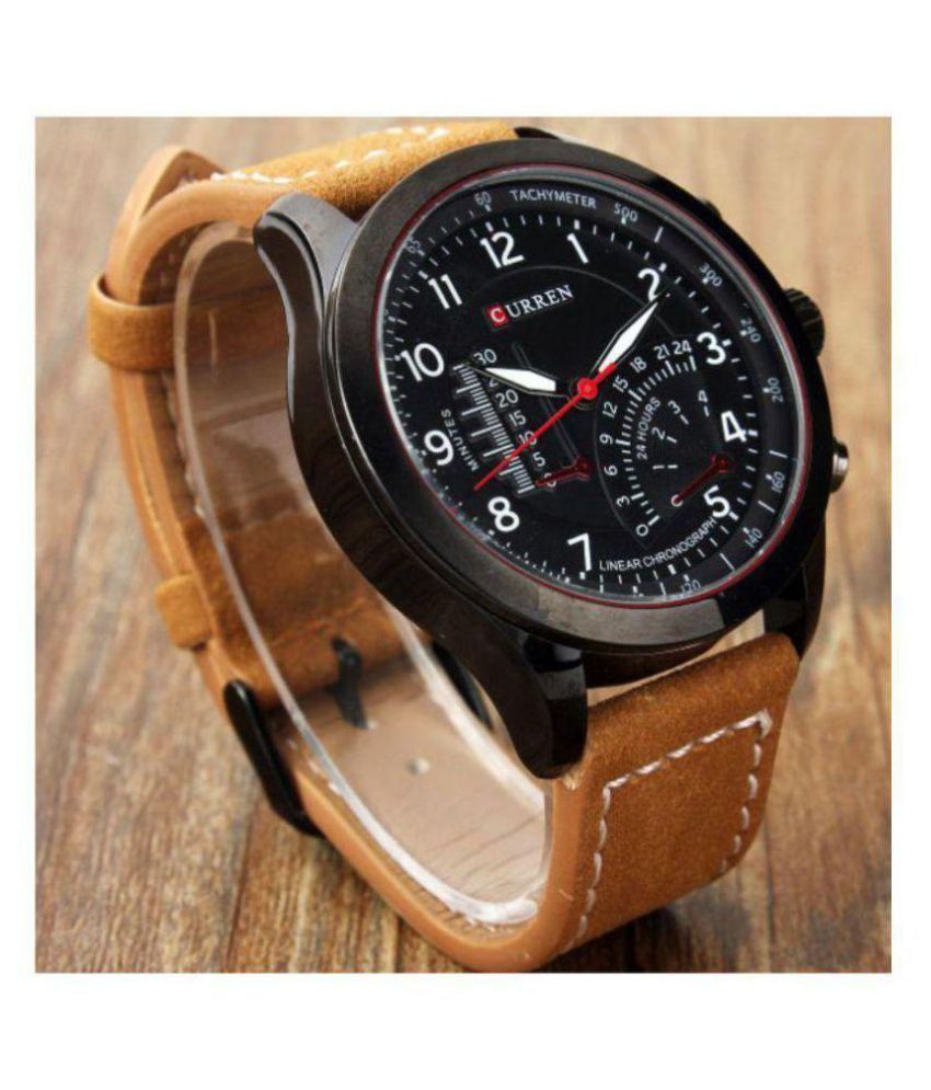 curren tan leather analog watch