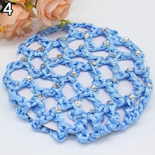 Women Bun Cover Hair Net Ballet Dance Skating Rhinestone Crochet