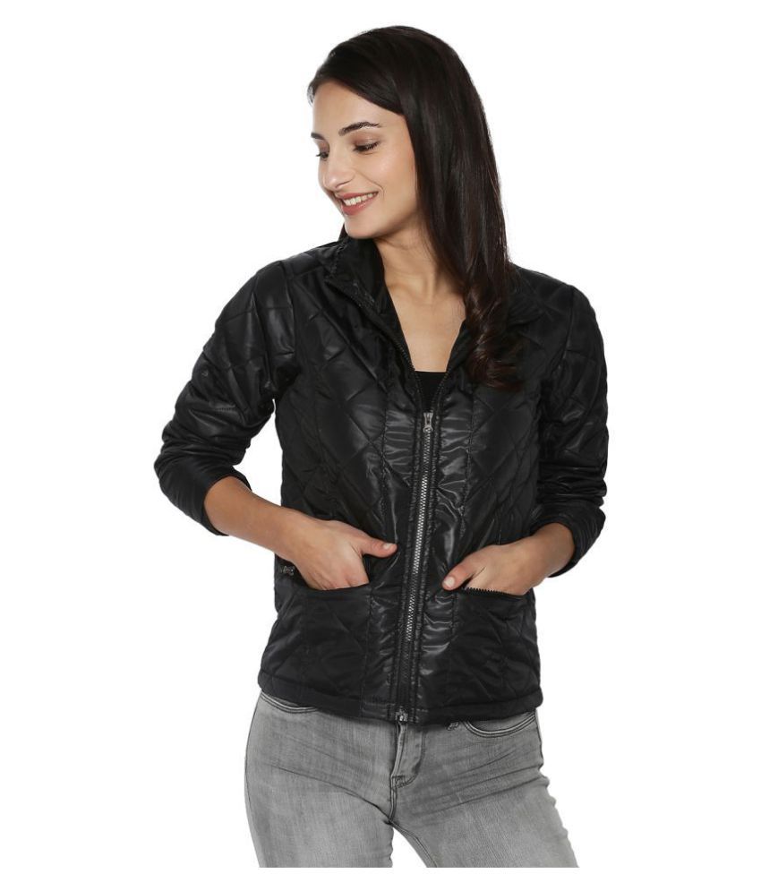 Campus Sutra Polyester Blend Black Quiltted Jackets